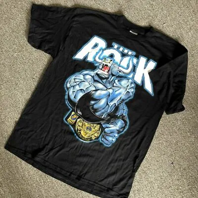 Buy The Rock Vintage WWF Shirt 90s VINTAGEREPRINT Black TSHIRT • 44.80£