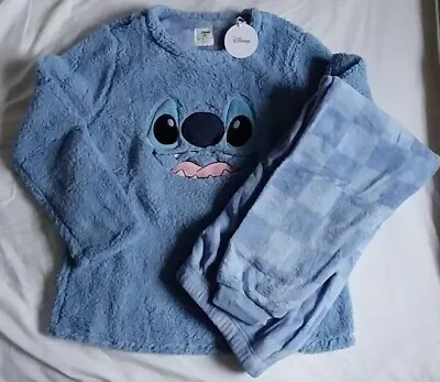 Buy Disney Lilo Stitch Pyjamas Set Thick Fleece Women Blue Warm Cosy Pjs • 27.99£