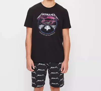 Buy MENS Size L Black Metallica Summer  Pyjamas Pjs Large NEW • 15.75£
