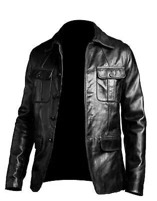 Buy Blazer Coat Biker Black Motorcycle Bomber Men's Vintage Top Real Leather Jacket • 29£