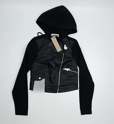 Buy Noisy May PETITE Black Troy Long Sleeve Hooded Biker Jacket UK XXS Zip Up BNWT • 24.99£