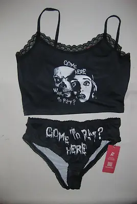 Buy Romwe Goth Graphic Lace Trim Cami Crop Top & Cheeky Sleep Shorts Pj Set S Black • 21.85£
