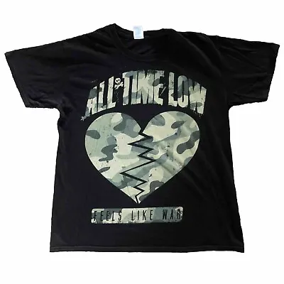 Buy Gildan Softspun Black Tee T-Shirt Band Tee All Time Low ‘Feels Like War’ Size L • 12.99£