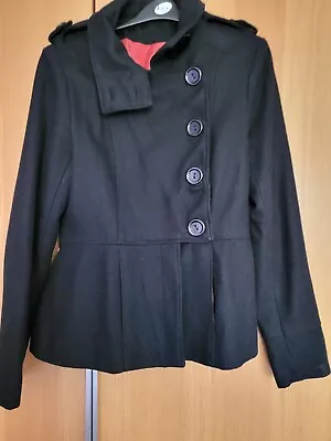 Buy New Look Black Coat Size 12 Pea Coat Button Up Jacket Winter Womens • 8£