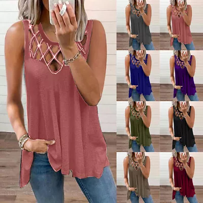 Buy Womens Sexy Hollow Tank Tops Ladies Sleeveless Casual Loose Vest T-Shirt Blouse • 3.19£