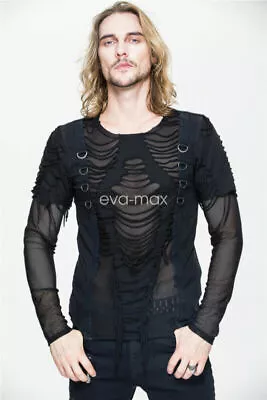 Buy Devil Fashion New Men Long Sleeves Shirts Mesh Gothic Steampunk T-Shirt Rock Top • 31.28£