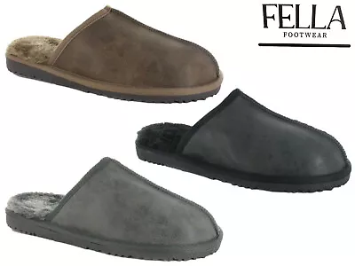Buy Mens Fella Mule Slippers Memory Foam Faux Fur Comfort Backless Outdoor Slip Ons • 14.95£