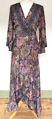 Buy Purple Long Wrap Dress Maxi Silk Style 14 16 Boho Hippy Festival Summer Gypsy M • 28.99£