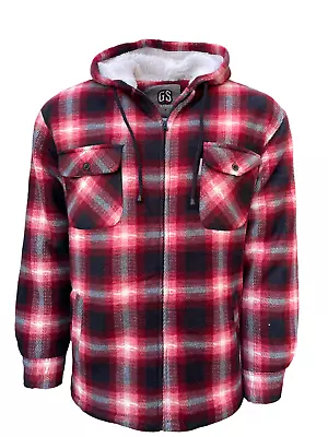 Buy Mens Hooded Fleece Padded Lumberjack Shirt Jacket Fur Lined Sherpa Winter M-2XL • 19.99£