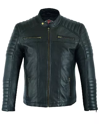 Buy Mens Leather Casual Biker Jacket Coat Soft Motorcycle Genuine Biker Style Fit • 33.99£