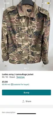 Buy Ladies Camoflage Combat Jacket Top Shop Size 10 • 8.06£
