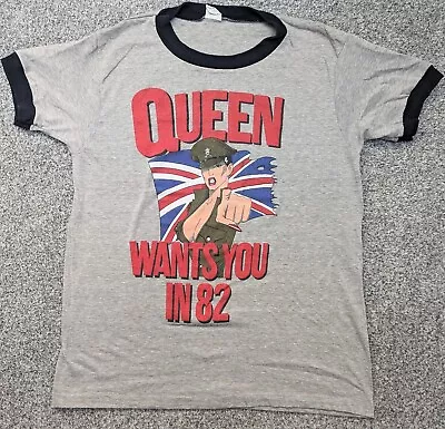 Buy Vintage 80s Queen Wants You In 82 1982 Tour T-shirt Medium Grey • 75£