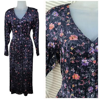 Buy Vintage Crushed Velvet Shirt Dress Size Small Modest Long Floral Alt Romantic  • 29.97£