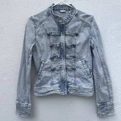 Buy Pimkie Military Denim Jean Jacket Womens 10 Medium Light Blue Faded Boho Metal • 21.99£