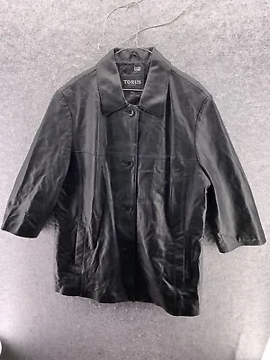 Buy Torus Womens 46in Black Genuine Leather Jacket Goth Biker Satin Lined Collared • 18.99£