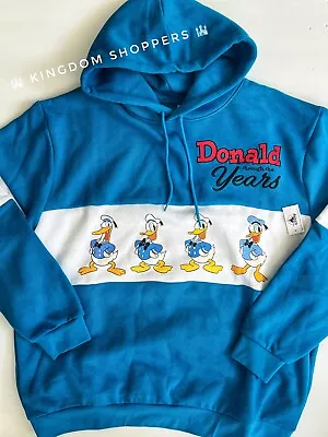 Buy 2024 Disney Parks Donald Duck 90th Anniversary Thru The Years Pullover Hoodie L • 84.48£