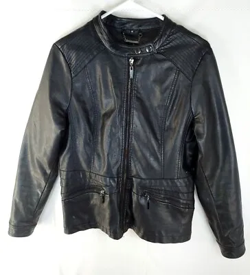 Buy Joujou Womens Black Moto Jacket Size M Faux Leather Zippers Lined Light Weight • 15.15£