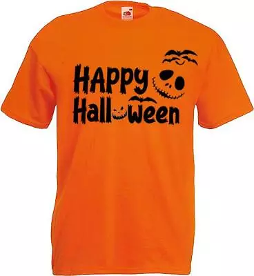 Buy Happy Halloween Skeleton Smile Bats Trick Or Treat Orange Unisex T-Shirt • 12.95£