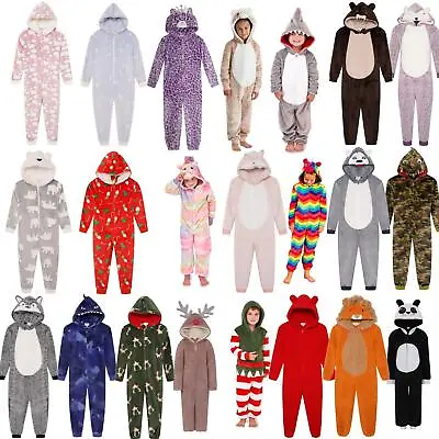 Buy Kids Fleece Pyjamas All In One Girls Boys Childrens Jumpsuit Age 3-14 Years • 19.95£