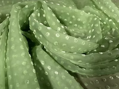 Buy Soft Organza Fabric With Velvet Flocked Dobby Spot Design, Per Metre - Green • 5.99£