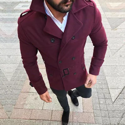 Buy Man, Winter Warm Trench Coat Double Breasted Overcoat Long Jacket Outerwear / • 33.12£