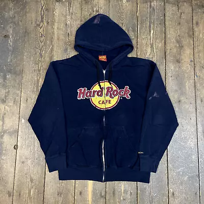 Buy Hard Rock Cafe Hoodie Y2K Full Zip Spellout Sweatshirt, Navy, Mens Medium • 25£