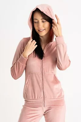 Buy Pink Velour Hoodie And Tracksuit Bottom Set Couture  Full Zip Size Small UK 10 • 99£