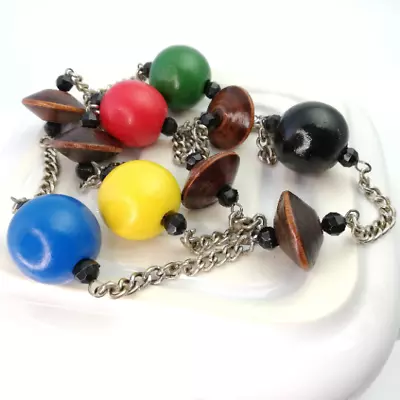 Buy Vintage Wooden Bead Necklace Primary Colours Colourful Fun Festival Jewellery • 20£