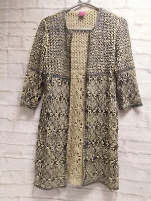 Buy Save The Queen Size S 34  Chest UK 8? Blue Beige Glitter Jacket Cardigan (WH) • 19.99£