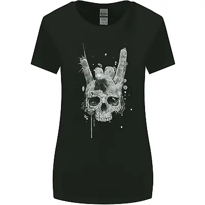 Buy Rock N Roll Music Salute Skull Biker Gothic Womens Wider Cut T-Shirt • 9.99£