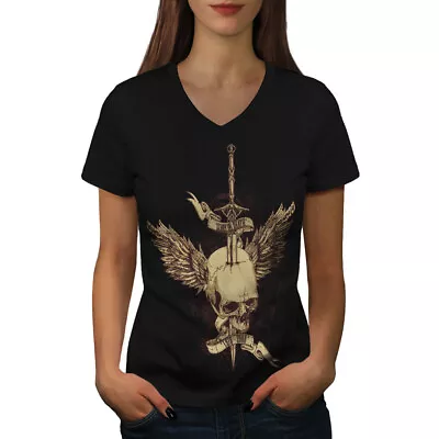 Buy Wellcoda Glory Death Angel Womens V-Neck T-shirt, Heaven Graphic Design Tee • 15.99£
