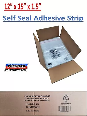 Buy Self Seal T-shirt Garment Bag 12  X 15  X 1.5  Clear Polypropylene Bags, • 0.99£