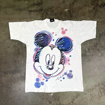 Buy Mickey Mouse Graphic T-Shirt Mens 90s Disney Single Stitch USA Tee, White XL • 20£