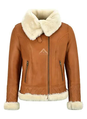 Buy Ladies Sheepskin Jacket White Shearling Asymmetric Real Fur Bomber Jacket NV-43  • 272£