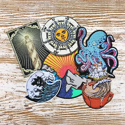 Buy Embroidered Iron-on Steampunk Patch Lot For Clothes Adventure Compass Octopus • 19.95£
