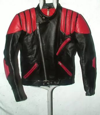 Buy Vintage  Motorcycle Jacket Black & Red Cowhide Leather Quilted  Size 12 42inch • 49.99£
