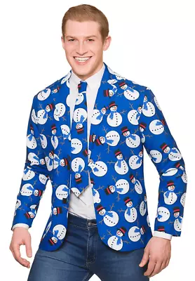 Buy Wicked Mens Fun Christmas Snowman Jacket & Tie Costume • 17.99£