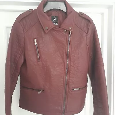 Buy Ladies Faux Leather Burgundy Jacket  Zip Up Bomber / Biker Style Size 14 Primark • 18.99£