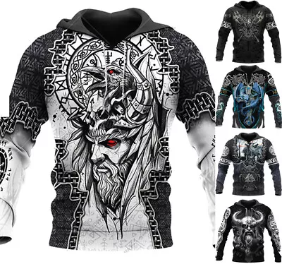 Buy Mens Graphic Print Hoodie Sweatshirt Top Norse Viking Design - Sizes Xs-6xl • 37.45£