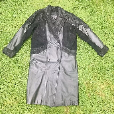 Buy Vintage Wilsons Black Leather Long Trench Coat Women’s Petite Extra Small PXS • 108.63£