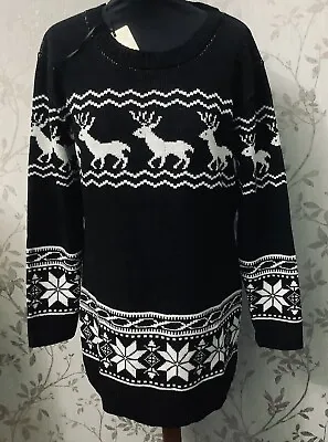 Buy Women’s XmasKnitted Snowflake Deer Jumper Dress 14/16 • 15.99£