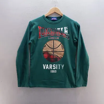 Buy Lonsdale T Shirt XL Green Basketball Graphic Print Long Sleeve Cotton Boys Youth • 8.09£