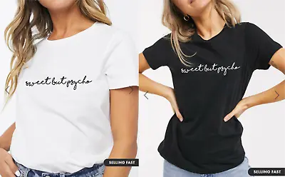 Buy Womens Sweet Psycho Slogan Print Round Neck Short Sleeve Top Ladies T-Shirt • 8.99£