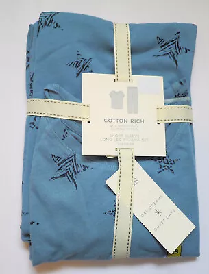 Buy M & S Short Sleeve Long Leg Cotton Rich Pyjama Set Star Print Blue Marks Spencer • 12.50£