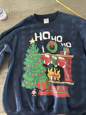 Buy Christmas Sweatshirt Unisex Large Ho Ho Ho Blue  Long Sleeve Holiday Top Dc7 • 18.09£