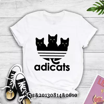 Buy Adicats Women's Cat Print T-Shirt (Short Sleeve, Streetwear, Tie-String) • 16.99£