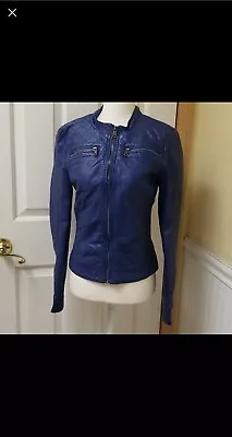 Buy Only Essentials Faux Blue Leather Jacket Size 36 Fits Like A Medium See... • 28.50£