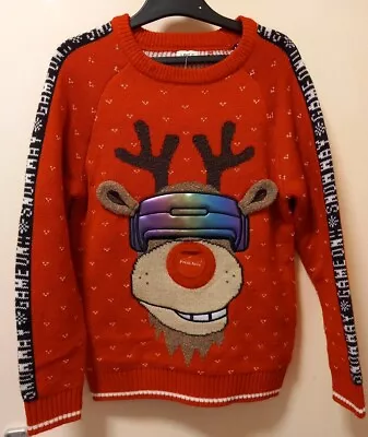 Buy Boys Jumper Reindeer Red Christmas Size 9-10 Years Red Nose Light Up Chest 28in  • 18£