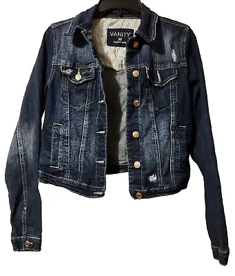 Buy Vanity Women's Jeans Jacket Adult Size Medium Stretch Distressed Pockets Buttons • 24.39£