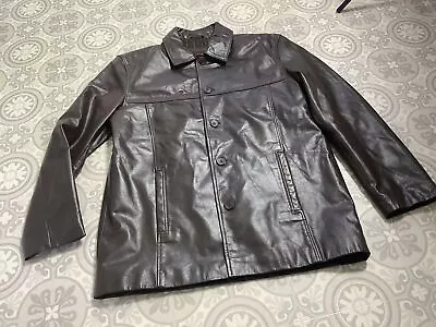 Buy VTG TCM Mens Dark Brown Real Leather Button Collar Jacket Chest 43” 45” • 49£